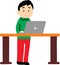 High quality vector of boy learning online using laptop