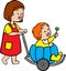 High quality vector of mother taking her toddler for a walk