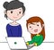 High quality vector mother teaching daughter to use laptop