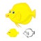 High Quality Yellow Tang Fish Cartoon Character Include Flat Design and Line Art Version