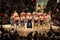 High ranking sumo wrestlers lined up for welcome