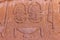 High Res ancient red limestone Egyptian relief with objects and two scarab (kheper) beetles