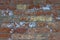 high res of a pale, rough, grunge multi earth tone horizontal brick wall