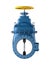 High resolution 3D Industrial blue pipeline valve with on white background
