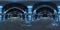 High resolution HDRI of a dark blue futuristic interior looking like a spaceship. 360 panorama reflection mapping of a huge shed