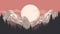 High Resolution Mountain Sunrise Drawing In Dark Pink And Light Brown