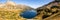 High resolution panorama of Five Polish Ponds Valley Dolina Pieciu Stawow Polskich in autumn, Tatras, Poland