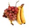 High resolution photo of dark grapes and bananas