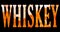 High resolution text with word whiskey shape filled with whisky on black background