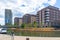 High rise apartment buildings along the Grand Union Canal at Greenford Park, London UK