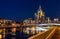 High-rise building on Kotelnicheskaya Embankment in night illumination, Moscow