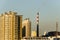 High rise building and Smokestack with Iron tower