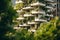 High-rise building with vertical gardens in urban setting