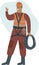 High-rise construction worker holding rope. Climber Safety equipment. Repair service and construction concept
