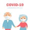 High risk group,elderly people, coronavirus or nCov-2019 virus infection. Female and male cartoon characters holding hands and