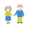 High risk group,elderly people, coronavirus or nCov-2019 virus infection. Female and male cartoon characters holding hands and