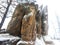 high rocks called pillars in siberian national reserve. winter landscape.