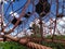 High rope climbing frame on a playground in summer to encourage children to climb and train physical strength by challenging with