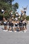 High school cheerleaders perform  a performance at a Labor Day  Festival