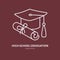 High school graduation line icon. Linear illustration of college diploma scroll and traditional hat