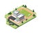 High school soccer field vector isometric illustration