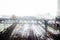 High shot of the railroads covered in snow during winter