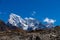 High snow mountain Cholatse on Nepal trekking to Everest hiking route