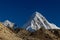 High snow mountain Pumori on Nepal trekking to Everest hiking route