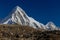 High snow mountain Pumori on Nepal trekking to Everest hiking route