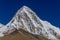 High snow mountain Pumori on Nepal trekking to Everest hiking route