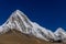 High snow mountain Pumori on Nepal trekking to Everest hiking route