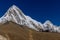 High snow mountain Pumori on Nepal trekking to Everest hiking route