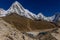 High snow mountain Pumori on Nepal trekking to Everest hiking route