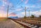 High speed blue passenger train in motion