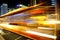 High speed and blurred bus light trails