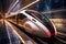 High-speed bullet train. Future of railroad transportation. Generative Ai