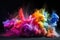 high-speed capture of rainbow-colored powders colliding mid-air