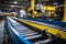 A high-speed conveyor belt showcasing the seamless production process in a modern manufacturing plant. Generative Ai