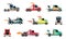 High speed heavy trucks set. Cars with powerful jet engines fashionable coloring for extreme futuristic sports on