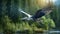 High-speed Heron: A Realistic Rendering Of A Blue Heron Flying In A Forest