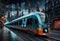 High speed hydrogen train in the city at night. 3d illustration., generative ai