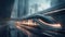 A high-speed hyperloop train demonstrates its power while speeding through a futuristic metropolis. Generative AI