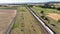 A high speed ICE train of Deutsche Bahn passes by - aerial view