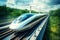 A high speed maglev train gliding silently along its track modern futurism background