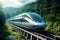 A high speed maglev train gliding silently along its track modern futurism background