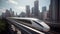 High-Speed Maglev Train Moving through City