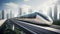 High-Speed Maglev Train Moving through City