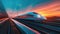 High-Speed Maglev Trains in motion, long exposure shot, futuristic design speeding through vibrant landscapes