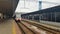 The high-speed passenger electric train Hyundai Rotem Tarpan HRCS2 Intercity stands on the platform of the central railway station