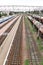 High speed passenger train in motion on railroad at sunset. Blurred commuter train.